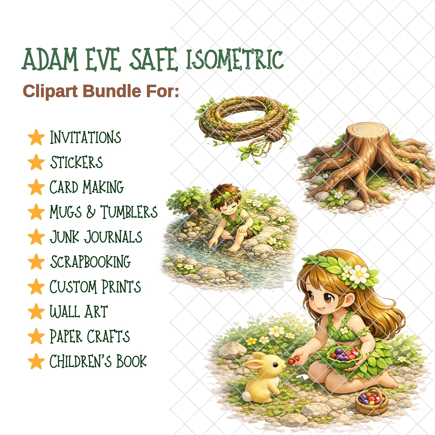 Adam and Eve 3D Clipart PNG Bundle – 60 Creation Story Graphics for Sunday School & Bible Crafts