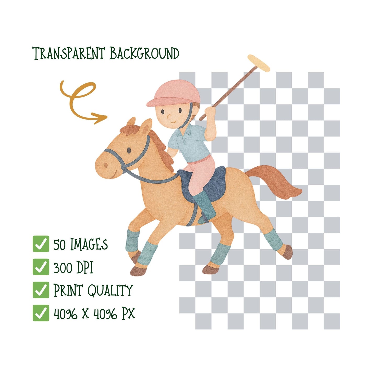 Polo Watercolor PNG Clipart – Horse Riding & Equestrian Sports Set (50 Files)