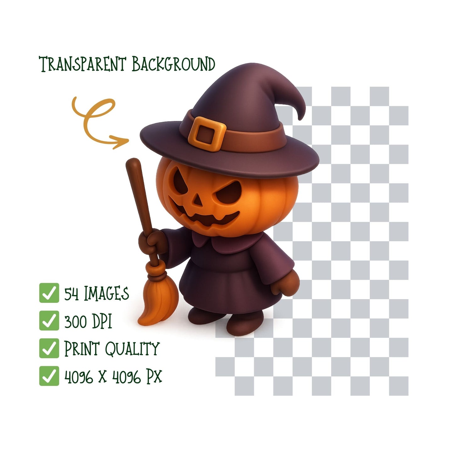 Halloween Clipart Characters – Spooky Cute Witches, Ghosts & Monsters PNG | 3D Halloween Art (54 Files)