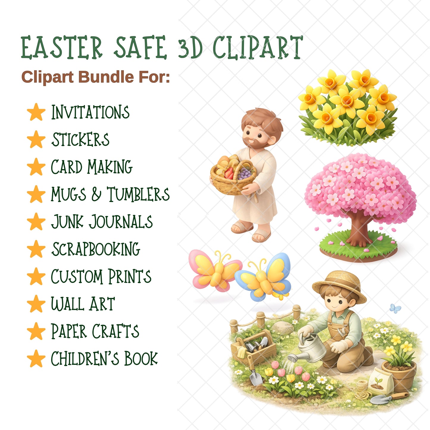 Easter 3D Clipart PNG Bundle – 75 Spring & Christian Graphics for Church, Classroom & Crafts