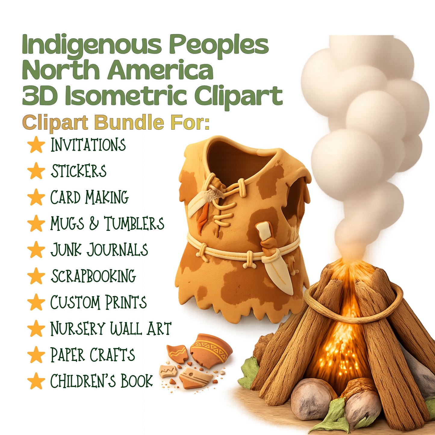 Indigenous Peoples of North America 3D Clipart PNG Bundle – 55 Culture & History Graphics for Classroom