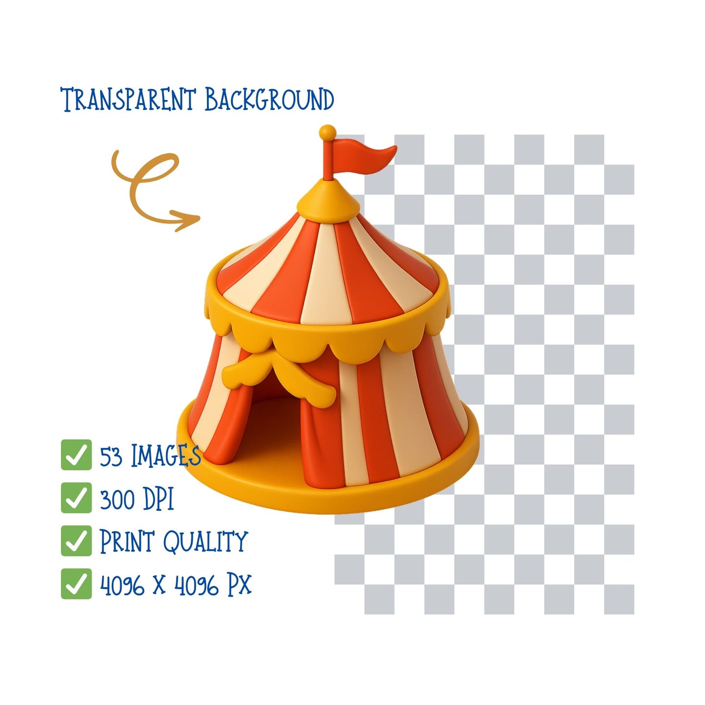 Carnival Clipart Set – 3D Circus & Fairground PNGs | Festival Fun Clipart, Kids Party Graphics, Digital Download (53 Files)