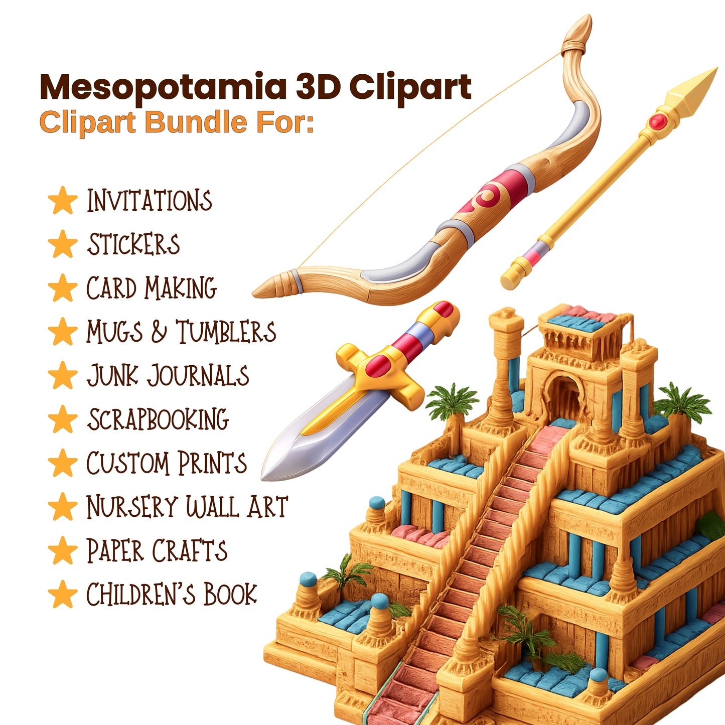 Persian Empire Clipart Bundle – 55 Ancient History 3D PNG Files for Education, Crafts & Classroom Decor