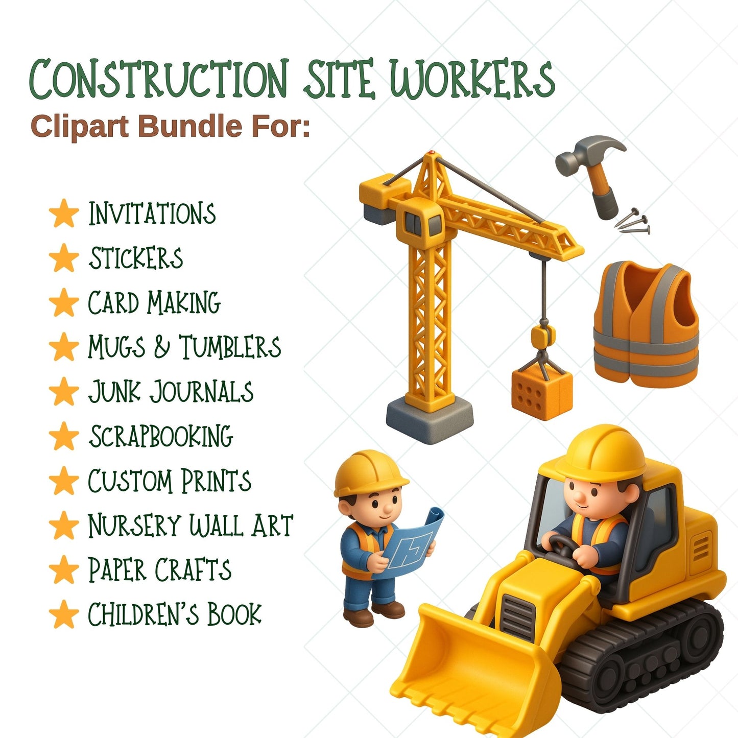 Construction Site Clipart – 65 3D PNG Files | Builders, Tools, Machinery, Trucks & Workers