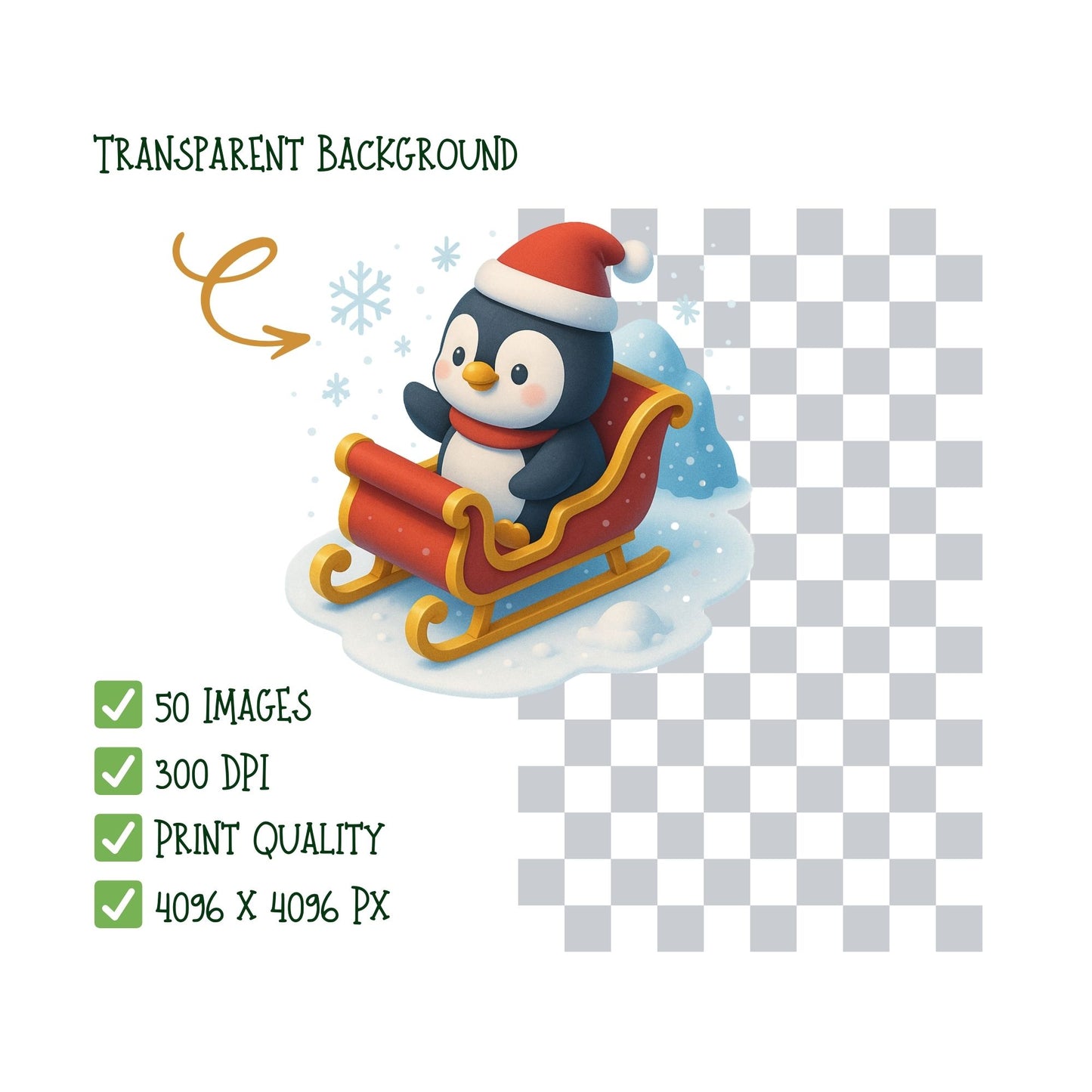 Penguin Winter Clipart PNG – Cute 3D Penguins, Christmas & Snow Scenes, Kids Holiday Graphics (50 PNG)