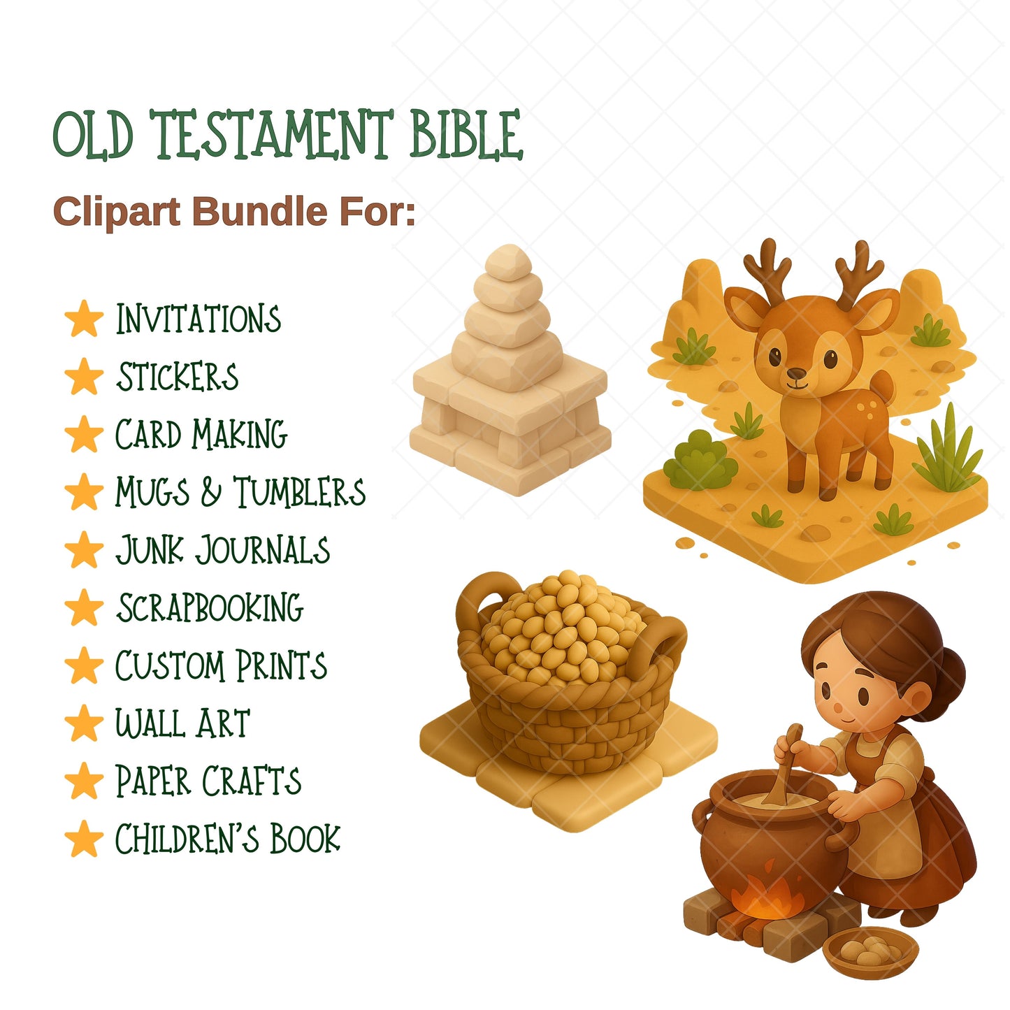 Old Testament Bible Clipart PNG Bundle – 60 Christian Characters & Bible Story Graphics (Digital Download)