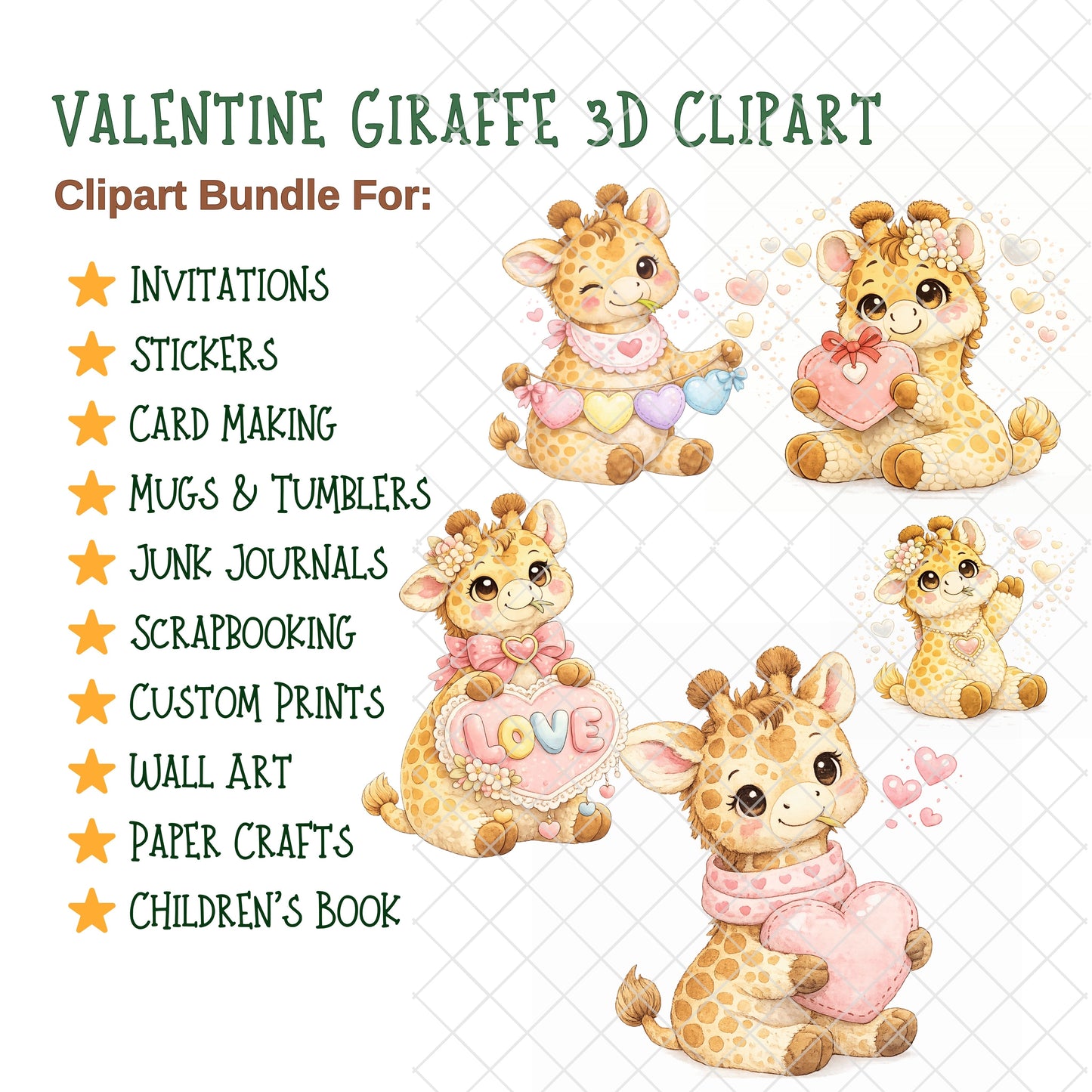 Valentine Giraffe Clipart – 54 Cute Love Giraffe PNG Files – Romantic Animal Graphics for Cards & Crafts