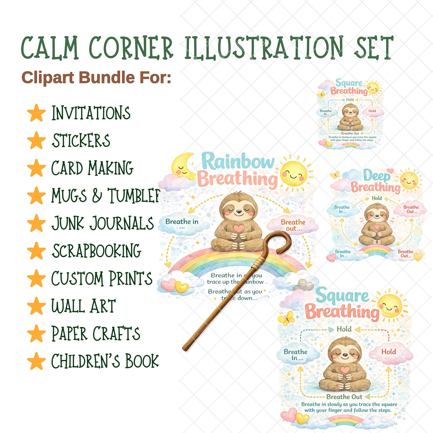 Calm Corner Clipart Set – 55 PNG Files | SEL Classroom Emotions, Coping Skills, Behavior & Regulation Charts
