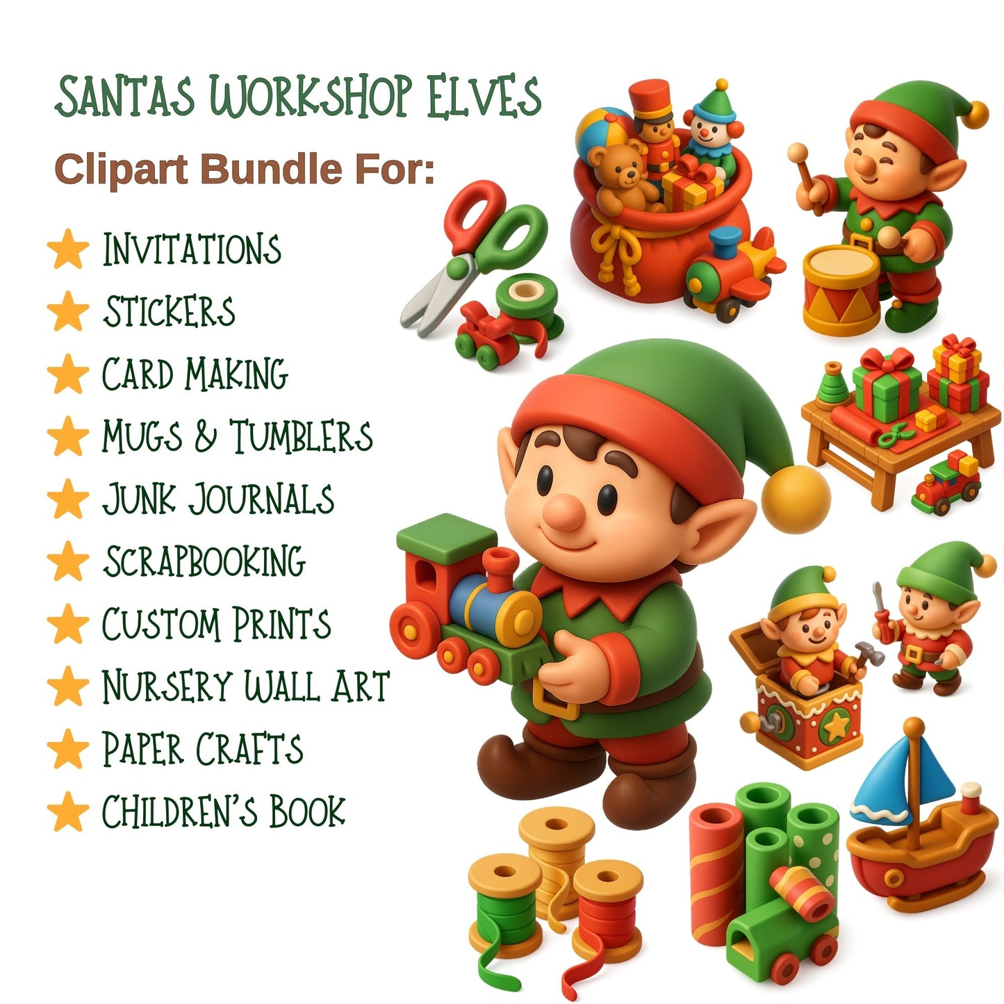 Santa’s Workshop 3D Clipart – Elves, Toys & Christmas PNG Bundle (55 Files)