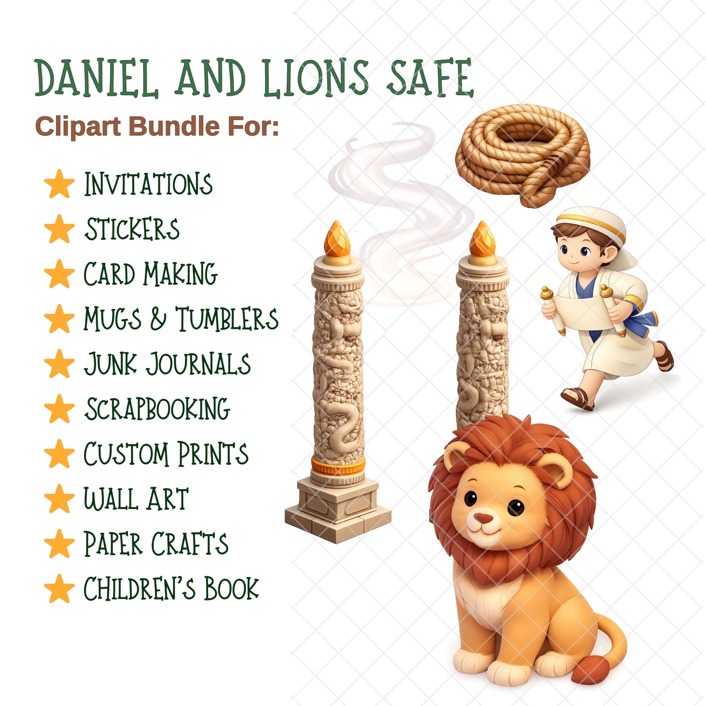 Daniel and the Lions Clipart Bundle – 3D Bible Story PNG, Christian Kids Graphics, Sunday School Art, Faith Lesson Clipart, 60 PNG