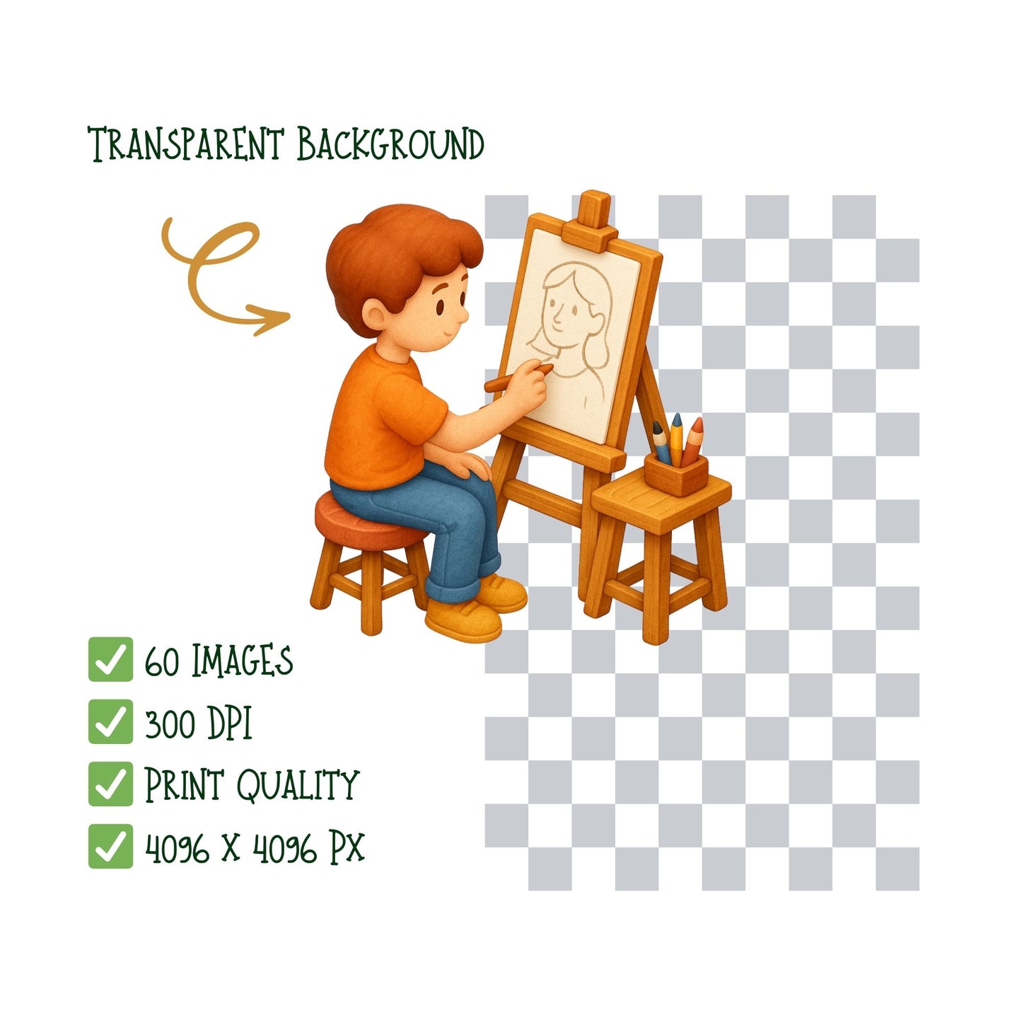 Art Studio Clipart 3D – Artist Tools & Sewing PNG Set, Creative Workshop, Craft Room, Art Supplies Illustration (60 PNG)