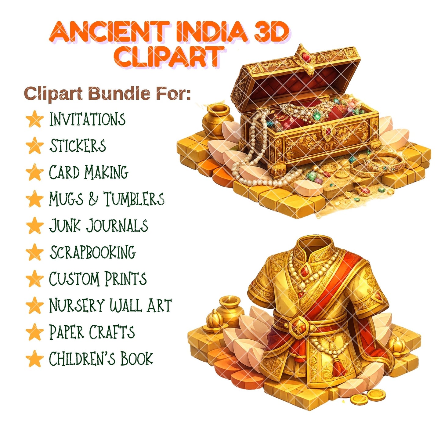 Ancient India Clipart – 56 Cultural PNG Files – Mandala, Peacock & Indian Heritage 3D Graphics
