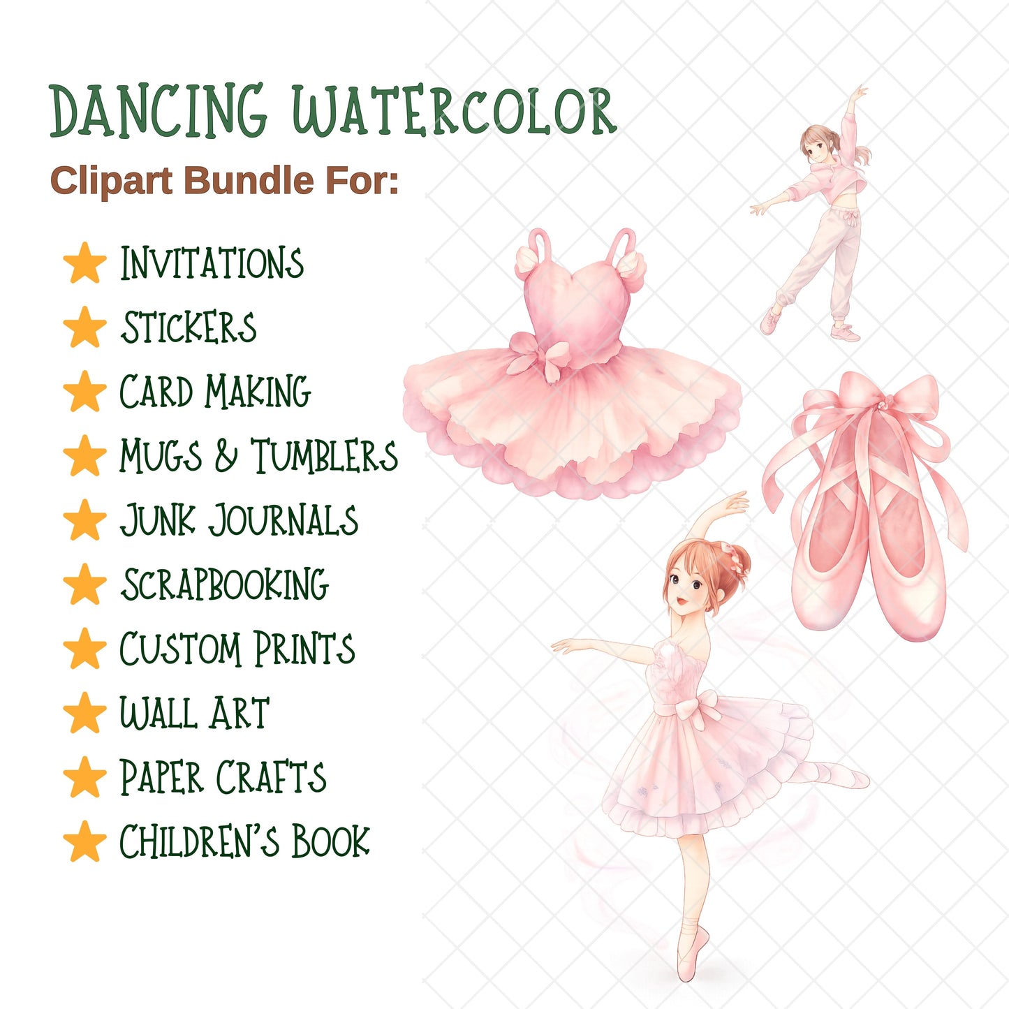 Dancing Watercolor Clipart – Ballet Girls PNG, Dance Recital Art, Ballerina Illustrations for Invitations, Planners & Scrapbooking (54 PNG)