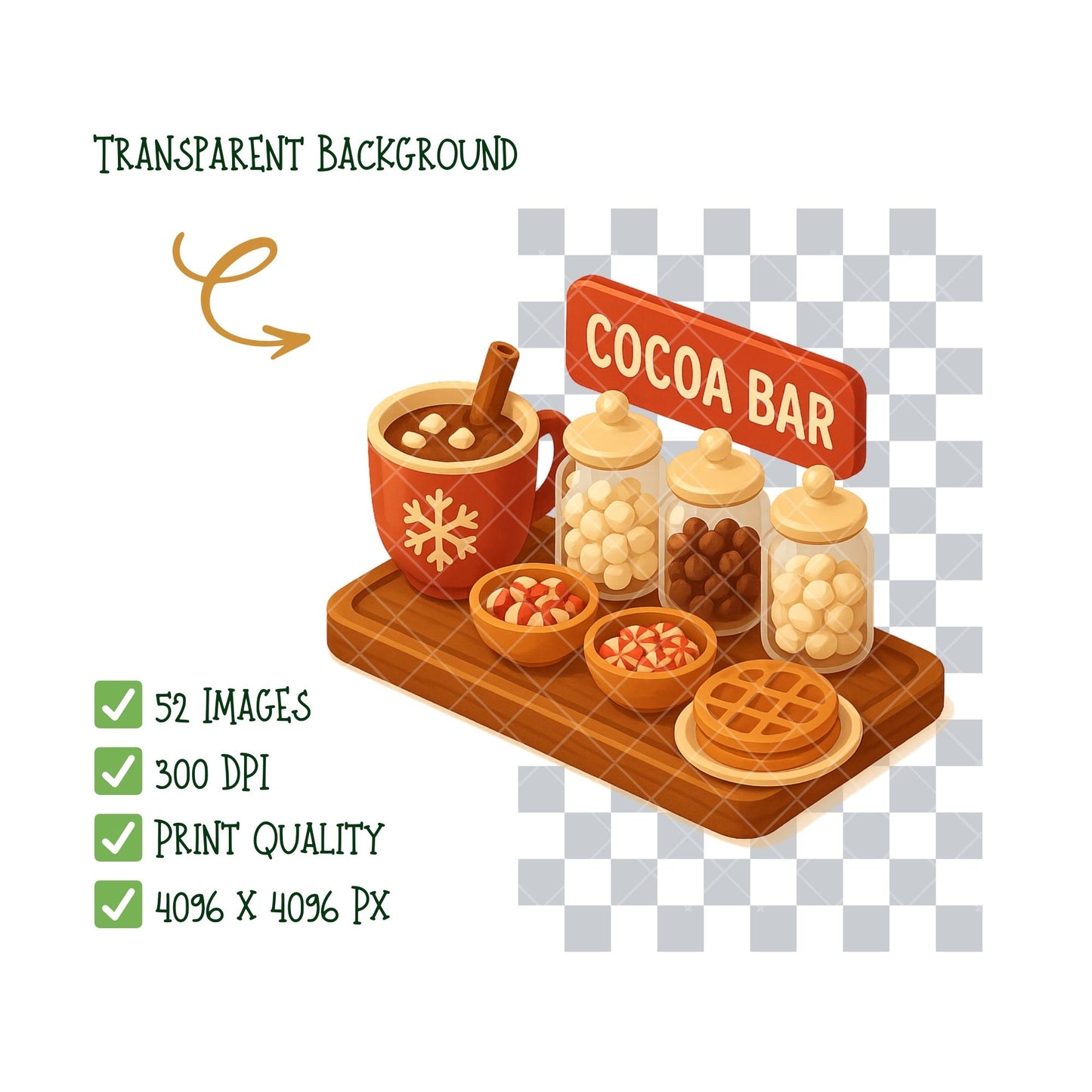 Christmas Bakery Clipart PNG | Hot Cocoa Shop 3D Isometric | Holiday Baking Cafe Art | Winter Sweets PNG | Commercial Use