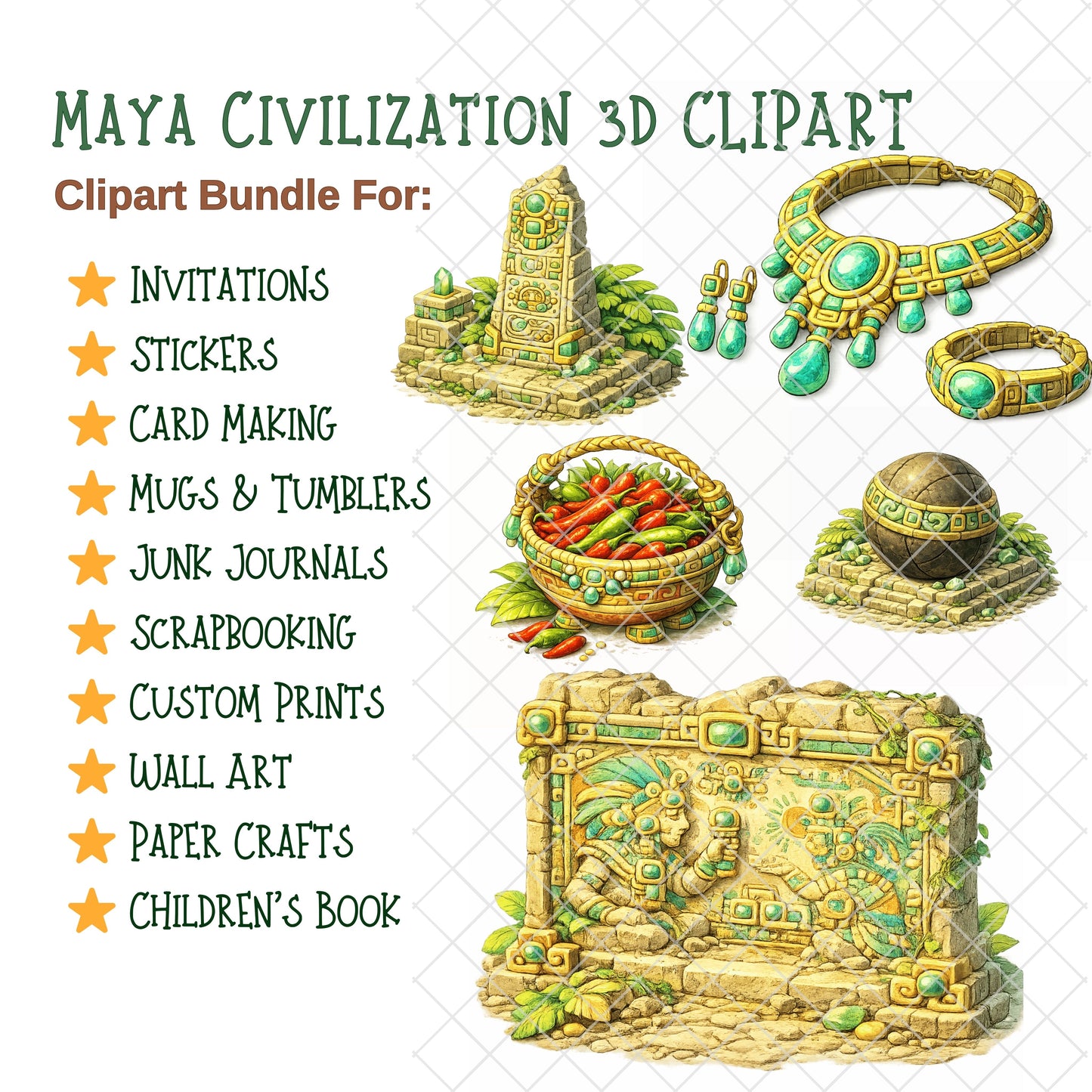 Maya Civilization 3D Clipart PNG Bundle – 55 Ancient Mayan History Graphics for Classroom & Homeschool