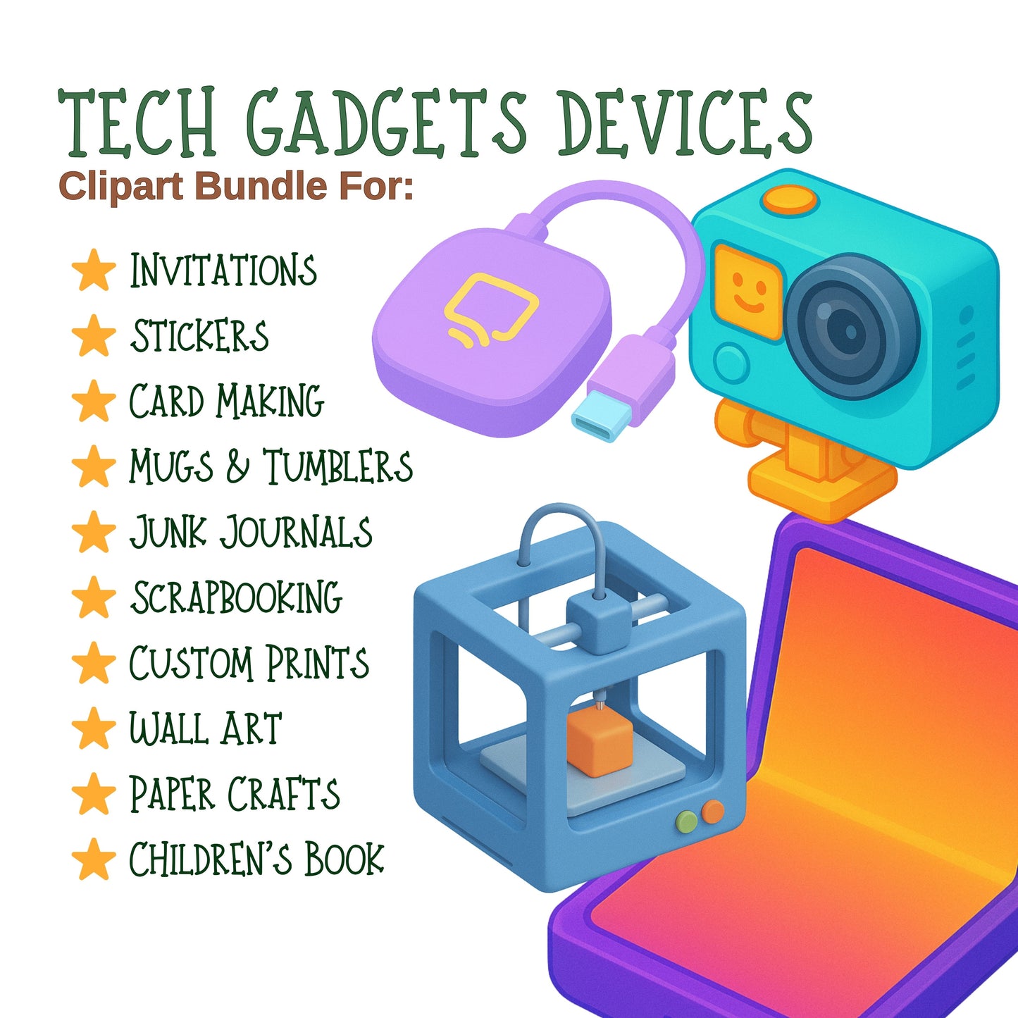 Tech Gadgets 3D Isometric Clipart PNG Bundle – 55 Smart Device, Drone & Keyboard Graphics