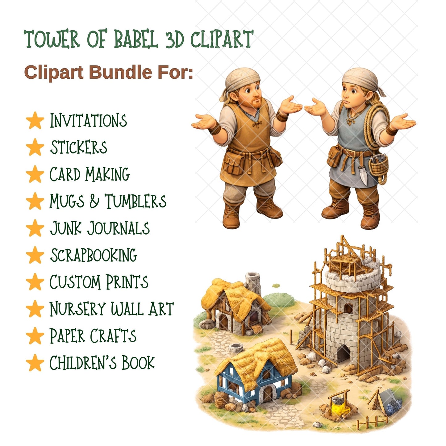 Tower of Babel Clipart – 60 Biblical PNG Files – Bible Story Builders, Christian Classroom & Sunday School Graphics