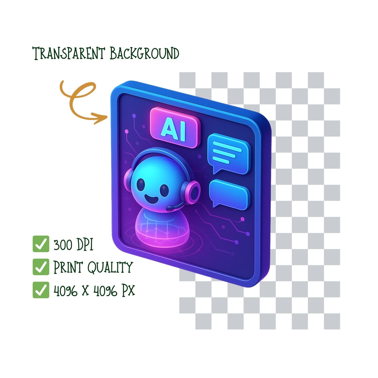 Virtual Reality AI Clipart PNG | Futuristic Tech Icons | Metaverse VR Graphics | 3D Neon AI Illustrations | Commercial Use