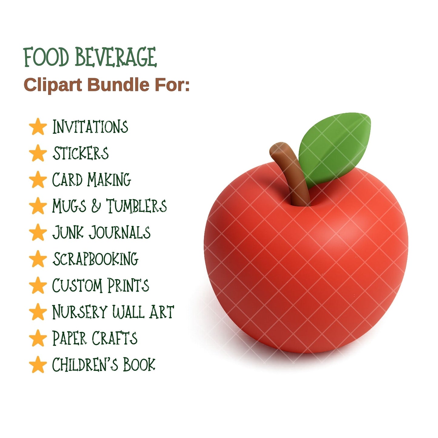 3D Food Clipart Bundle, Isometric Food PNG, Meal Planner Graphics, Fruits Vegetables Drinks Desserts