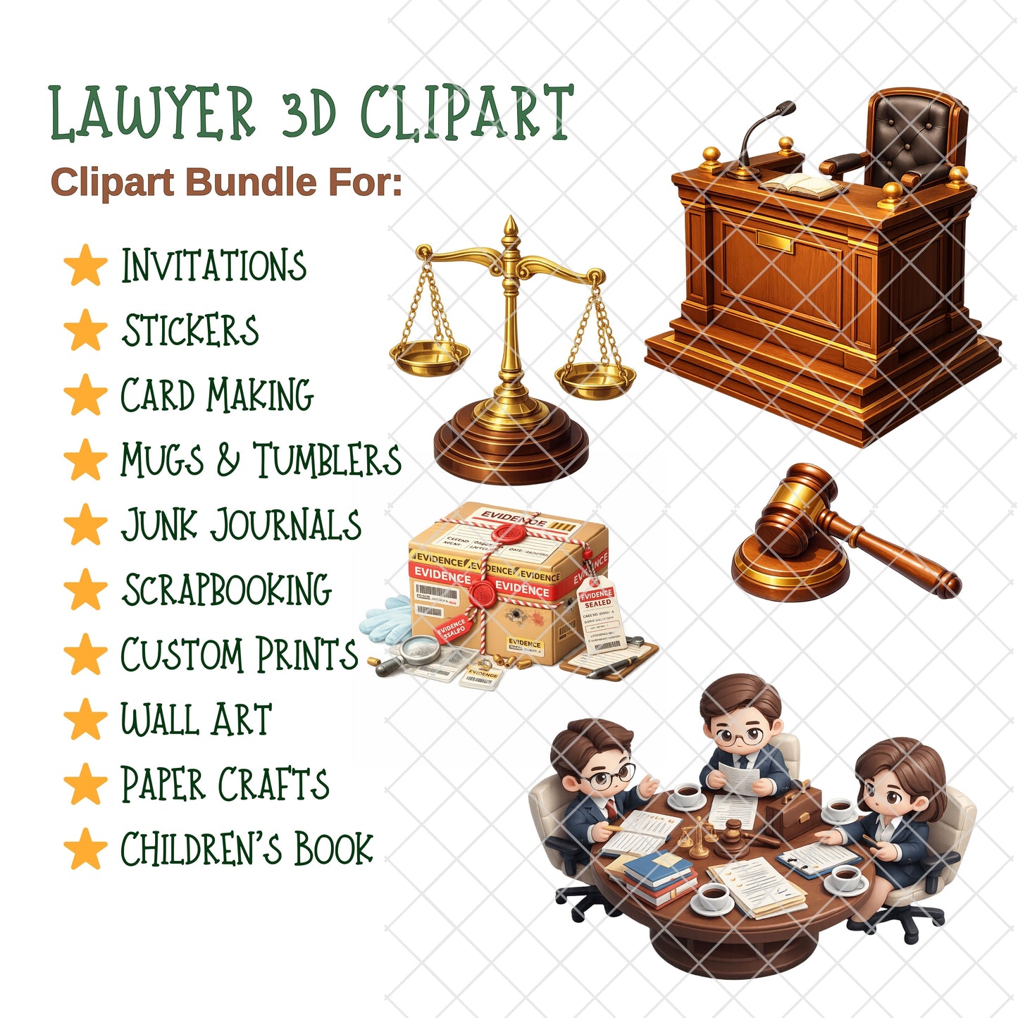 Lawyer 3D Isometric Clipart PNG Bundle – 47 Legal Graphics for Law Firm Branding & Education