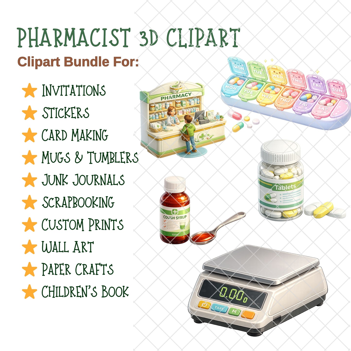 Pharmacist 3D Isometric Clipart PNG Bundle – 48 Pharmacy Tools, Medications & Healthcare Graphics