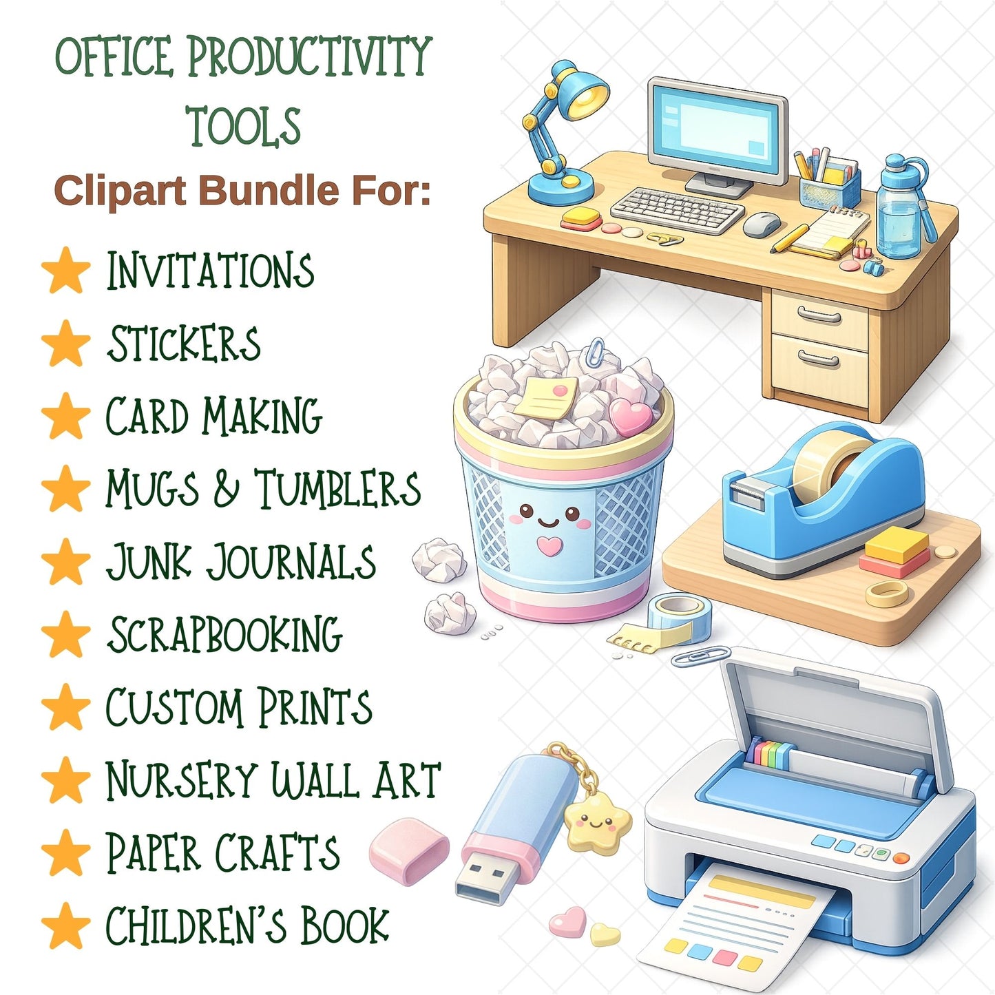 Office Productivity Clipart PNG – 50 Modern Business & Work Planner Graphics for Entrepreneurs