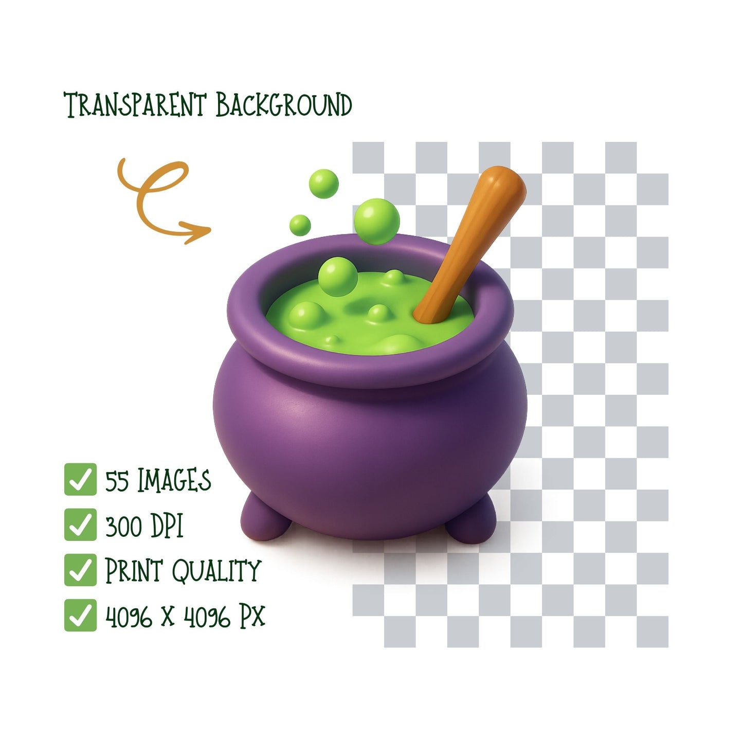 Halloween Potion Clipart 3D – Witchcraft PNG Bundle | Spooky Potions, Cauldrons & Spell Items (55 Files)