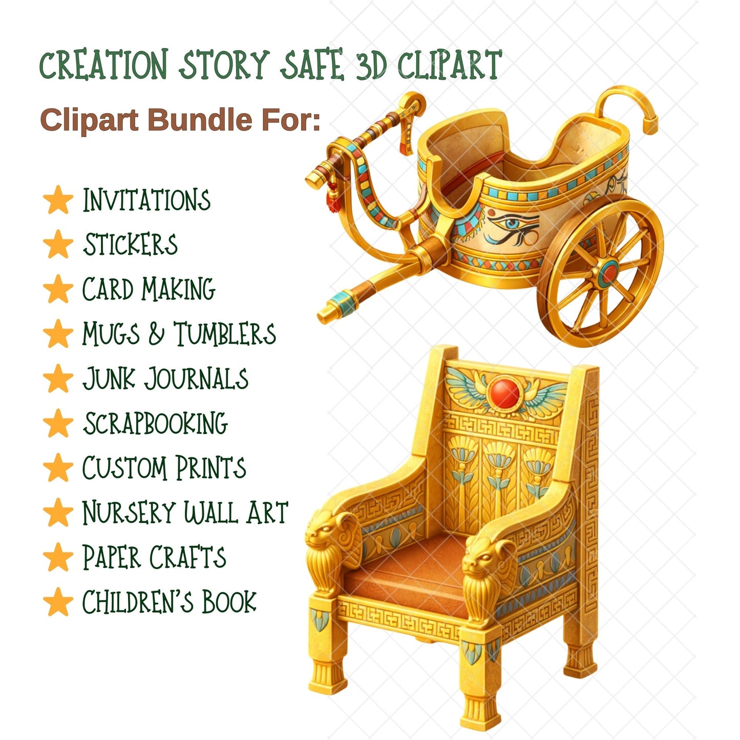 Ancient Egypt Clipart – 55 Egyptian 3D PNG Files – Exodus Bible Lesson & History Classroom Graphics