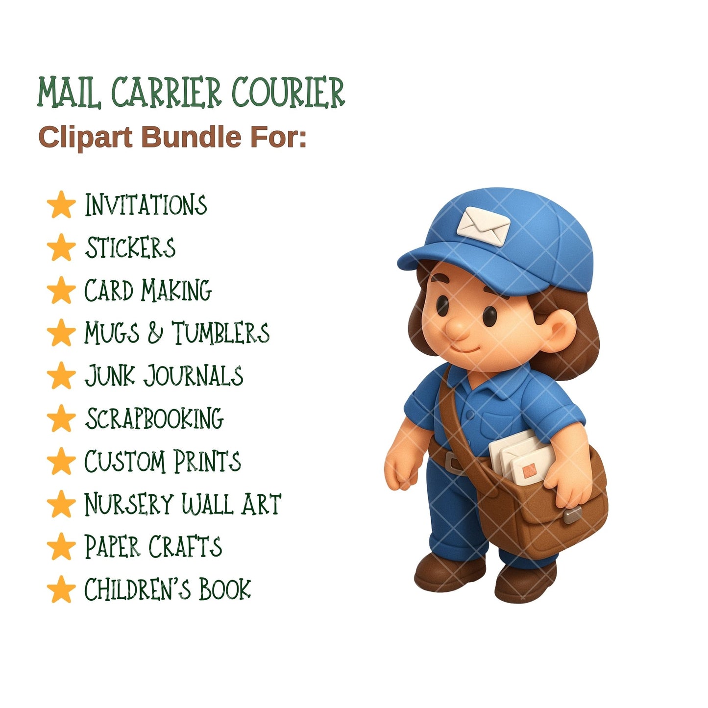 Mail Carrier Clipart Bundle, Cute Delivery PNG Icons, Courier & Shipping Graphics for Small Business
