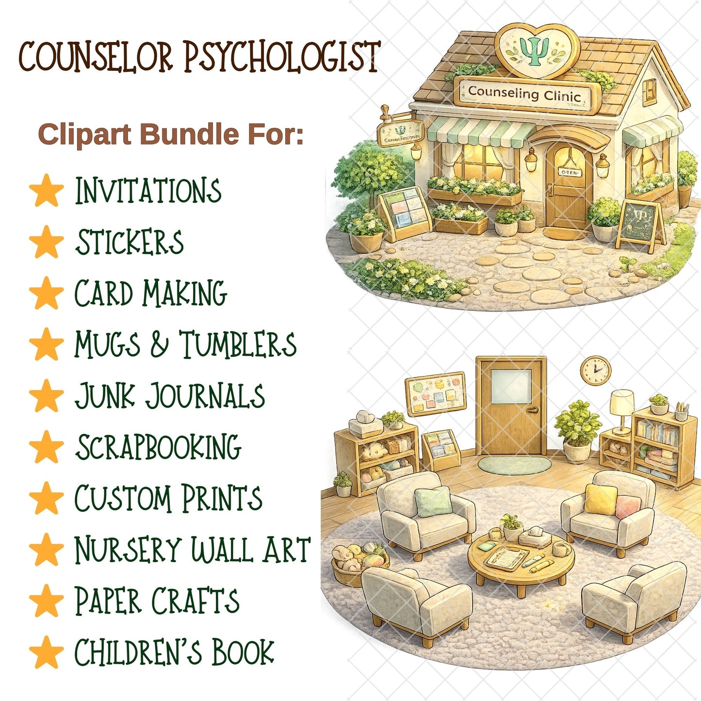 Counselor Psychologist 3D Clipart PNG Bundle – 44 Mental Health & Therapy Office Graphics