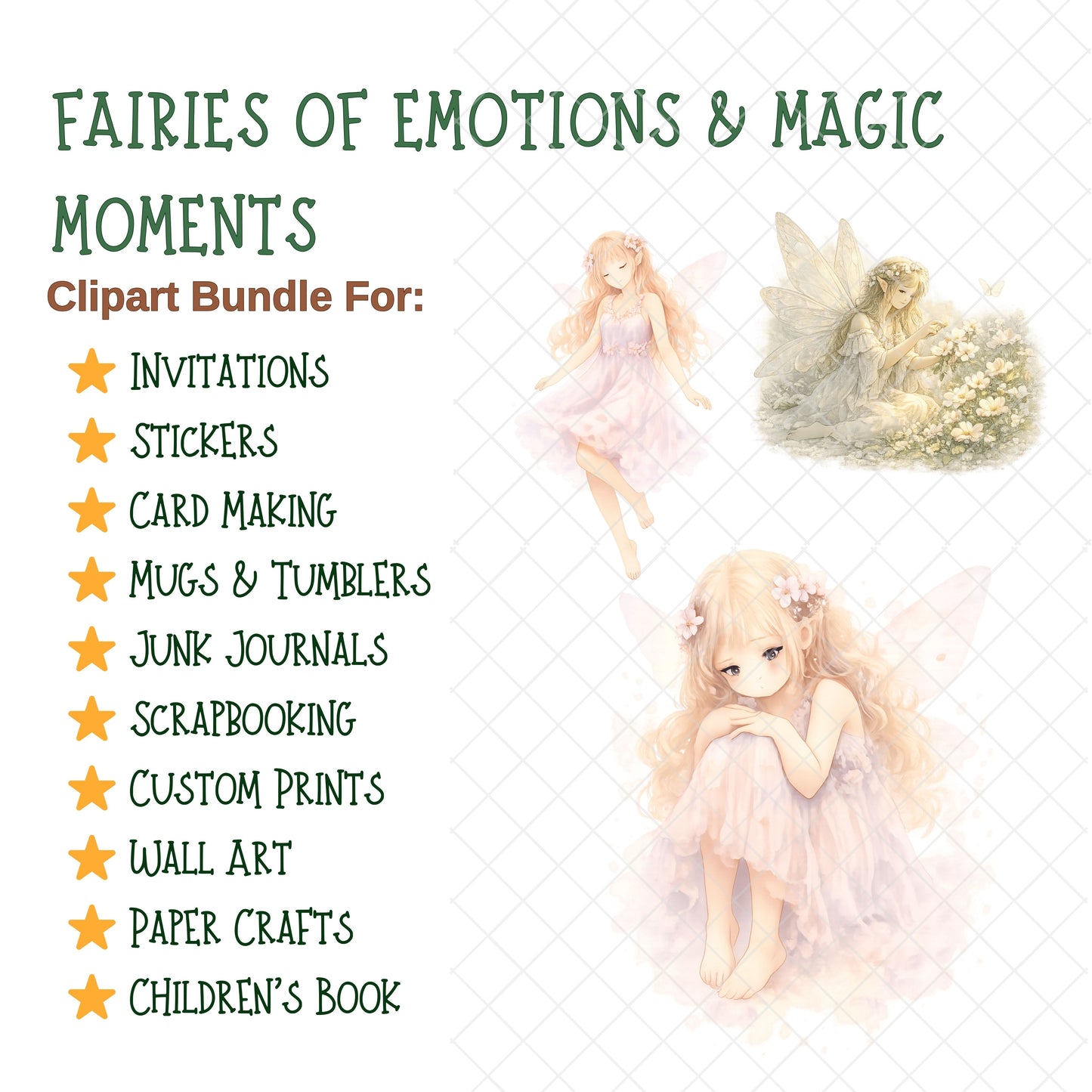 Fairy Clipart – 55 Watercolor Fairy PNG Files – Fantasy Pastel Fairies for Kids Crafts & Magical Designs
