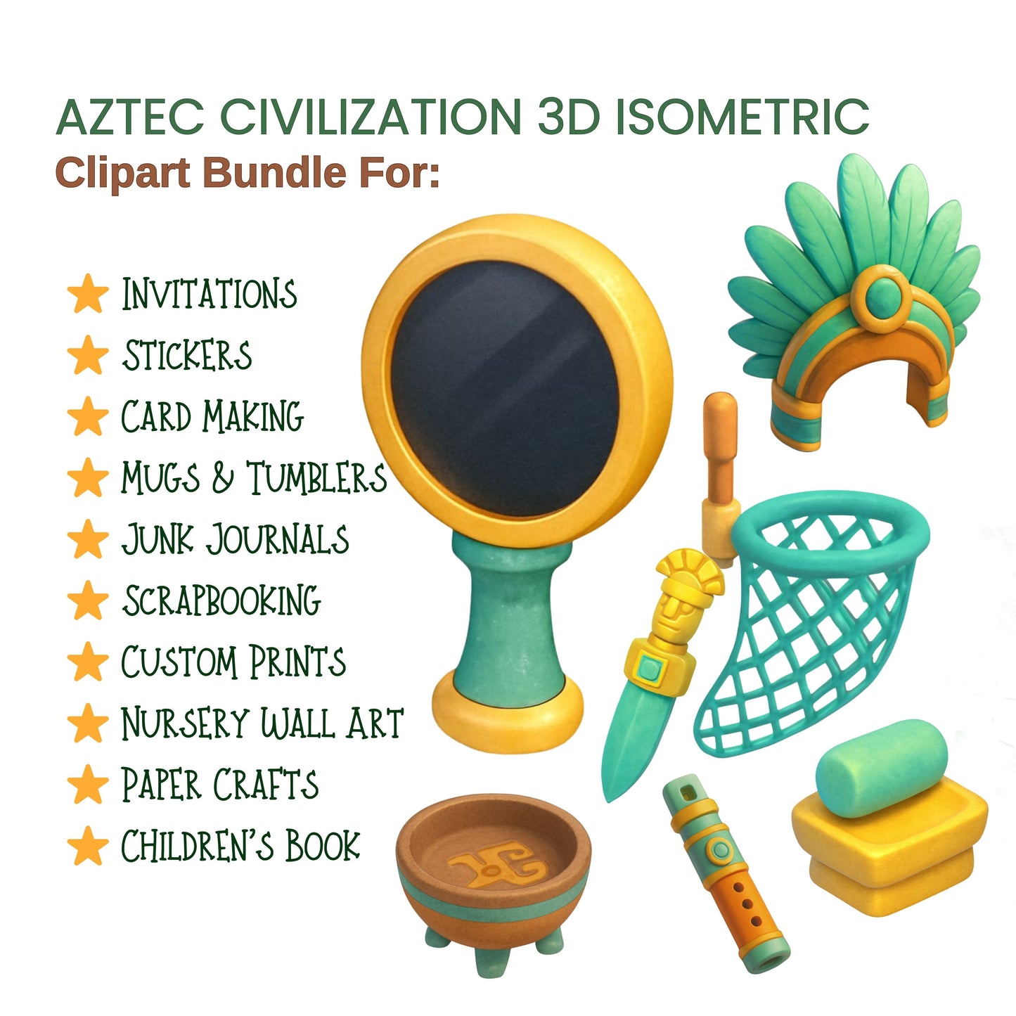 Aztec Civilization 3D Clipart – 55 PNG Ancient Culture Illustrations for History Projects & Education