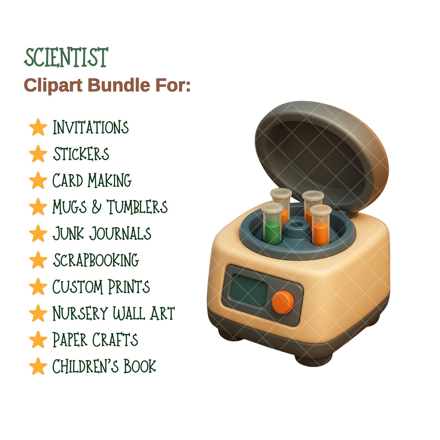 Scientist Clipart Bundle, Science PNG Icons, Chemistry Lab Equipment & STEM Graphics for Classroom
