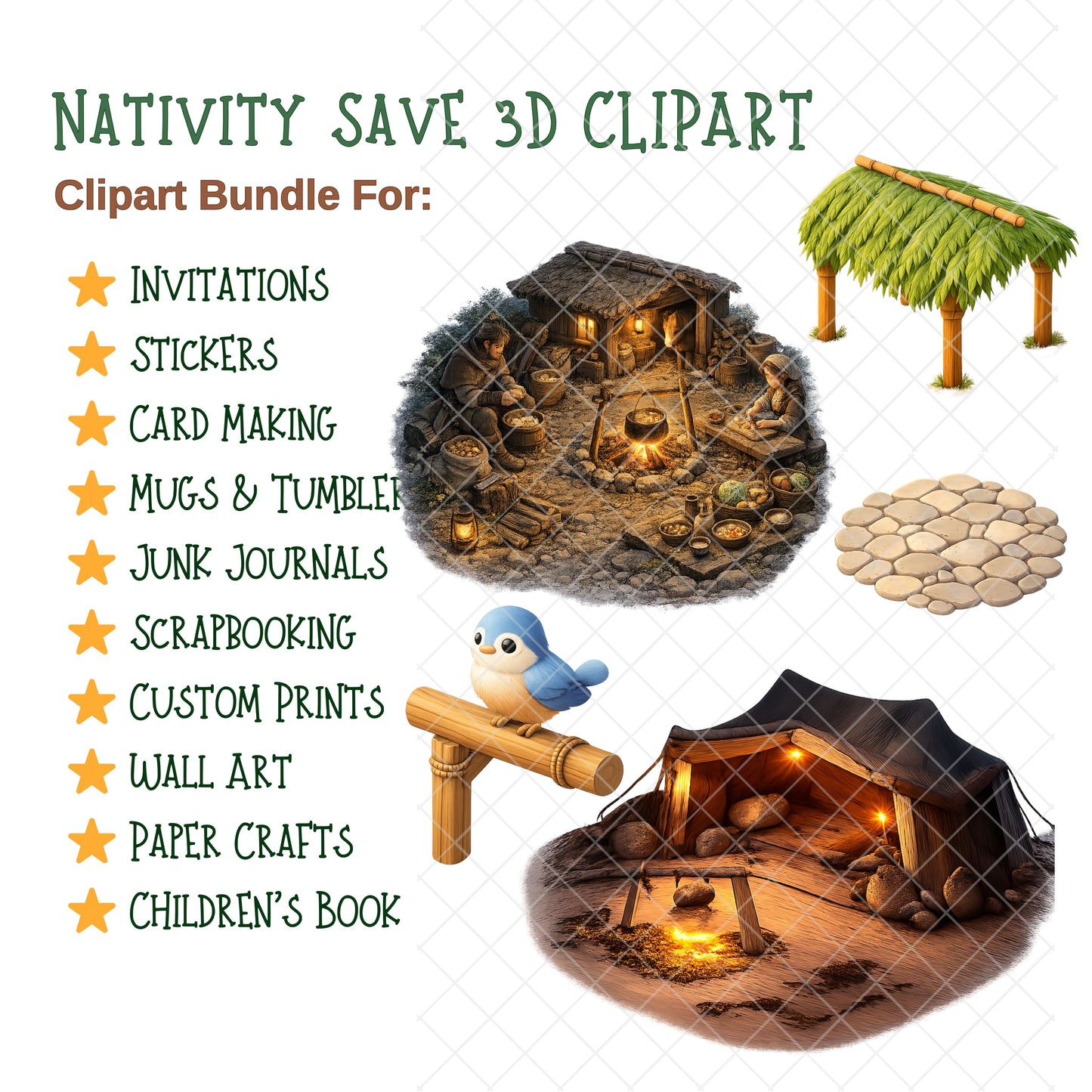 Nativity 3D Clipart Set – 50 Christmas Bible Story PNGs for Sunday School & Christian Crafts
