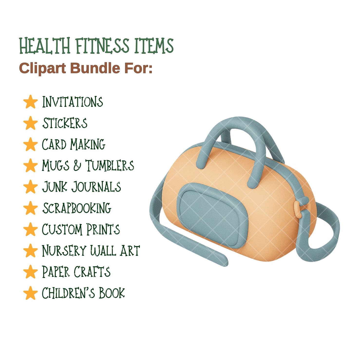 3D Fitness Clipart Bundle, Health Workout PNG, Isometric Gym Equipment, Fitness Planner Graphics