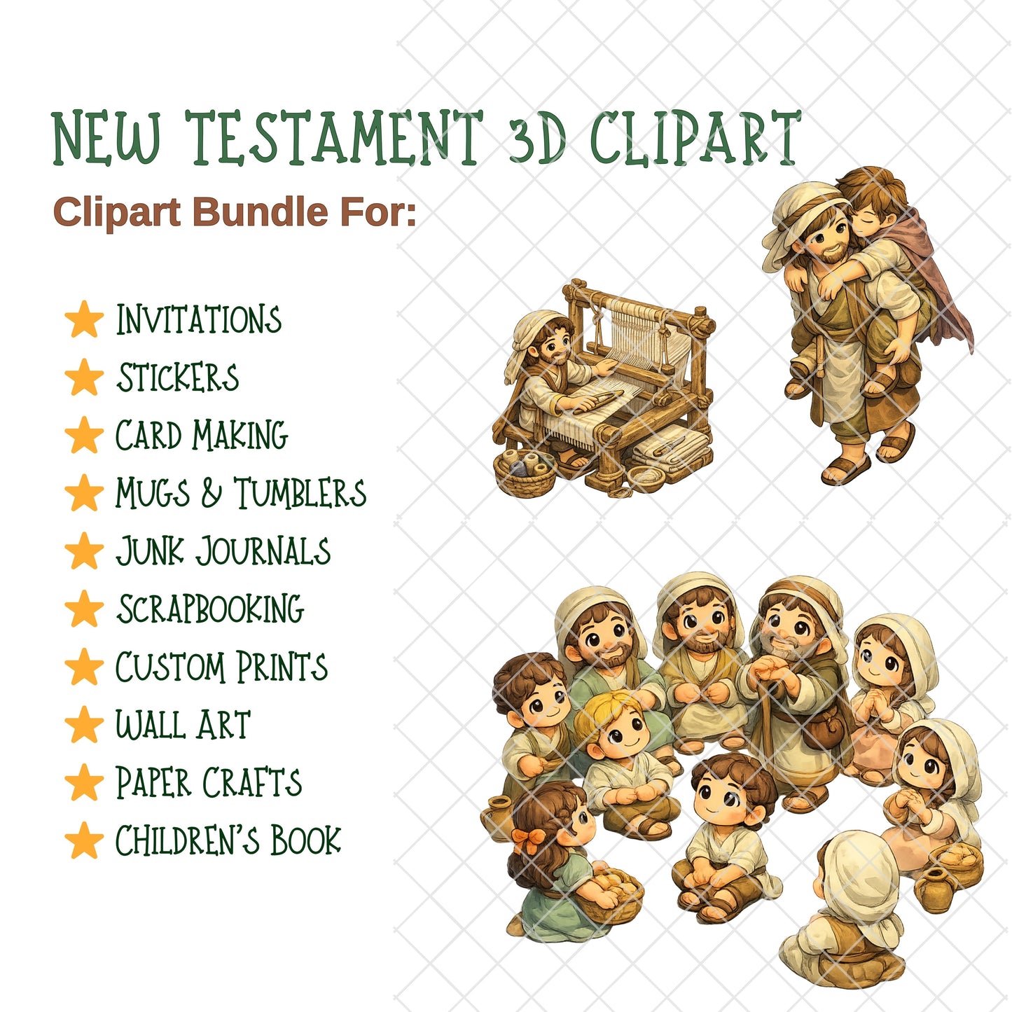 New Testament 3D Clipart PNG Bundle – 66 Bible Scene Graphics for Sunday School, Church & Christian Lessons