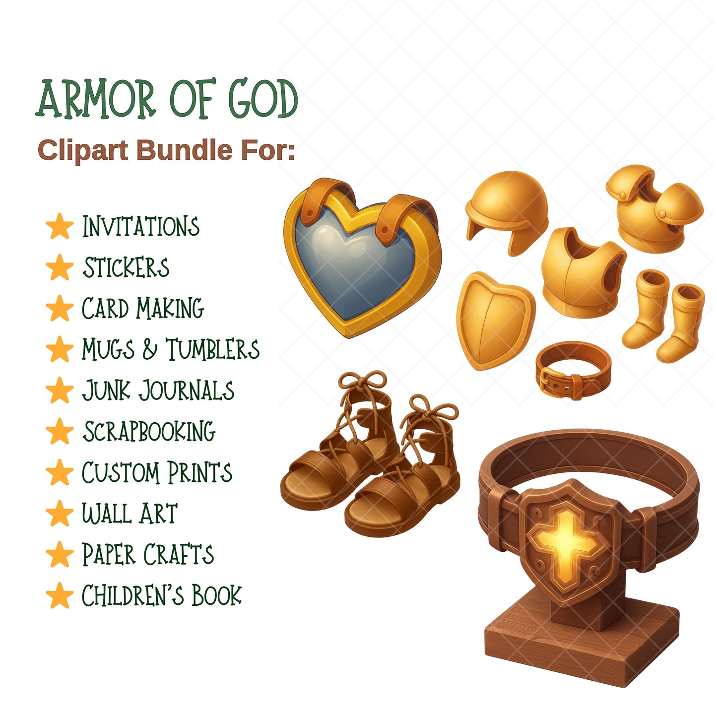 Armor of God Clipart PNG Bundle – 56 Christian Bible Armor Graphics (Ephesians 6 Digital Download)
