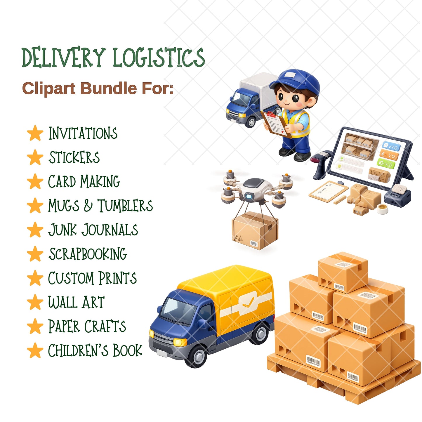 Delivery Logistics PNG Clipart, Courier & Shipping Graphics, Warehouse Postal Clipart, Planner Stickers, Commercial Use, 47 PNG