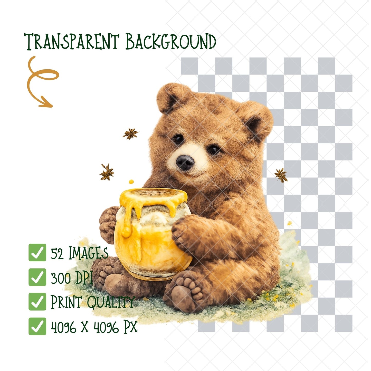 Woodland Bear Clipart Bundle – 52 Watercolor Forest Animals PNG | Nursery & Baby Shower Art