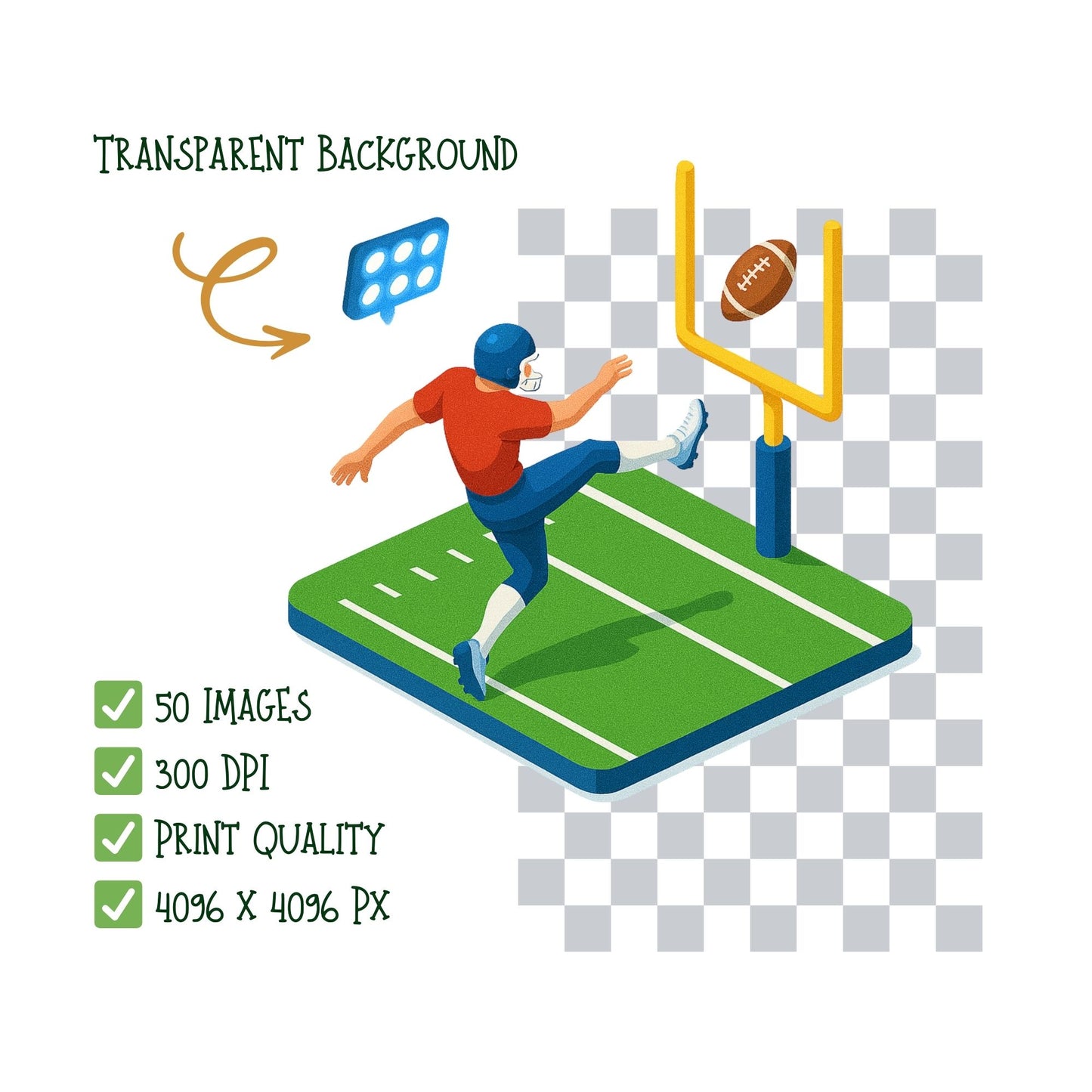 Football 3D Clipart PNG – Game Day Players, Stadium, Coach & Team Set (50 PNG)