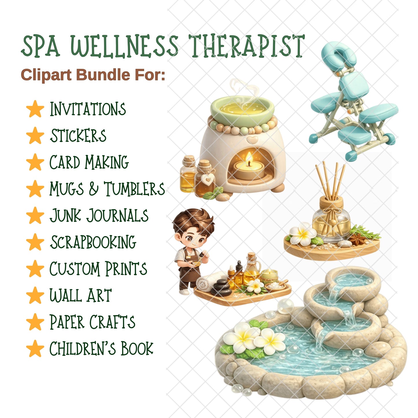 Spa Wellness 3D Clipart PNG Bundle – 47 Massage Therapist & Self-Care Graphics for Branding & Planners