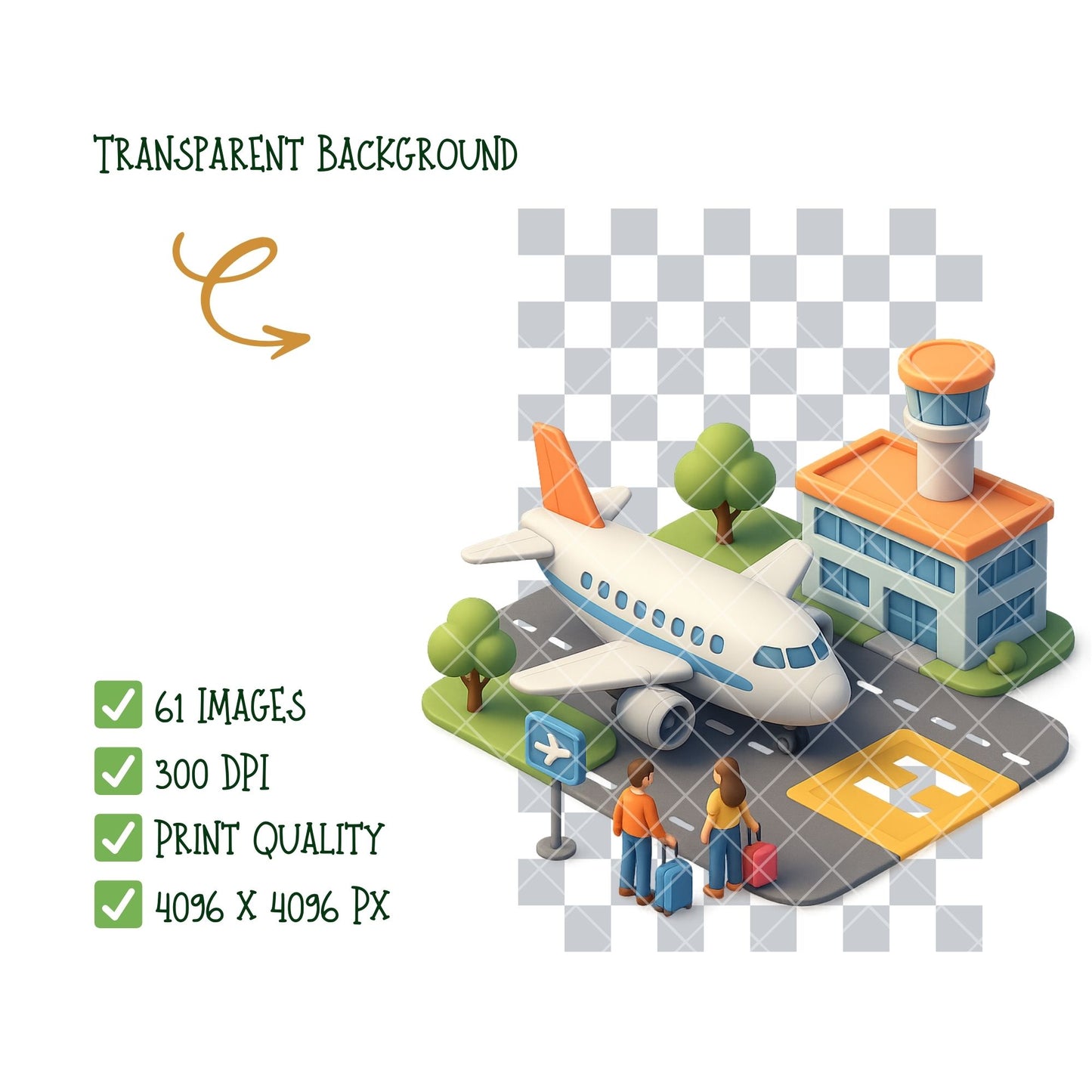 Airport Travel Clipart PNG | Aviation Illustrations | Airplane & Airport Graphics | Travel Planner Clipart | Commercial Use