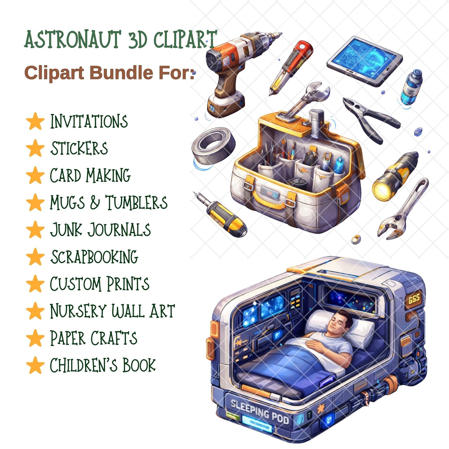 Astronaut 3D Clipart Bundle – 44 Space PNG Files – STEM Classroom Decor, Kids Crafts & Party Printables