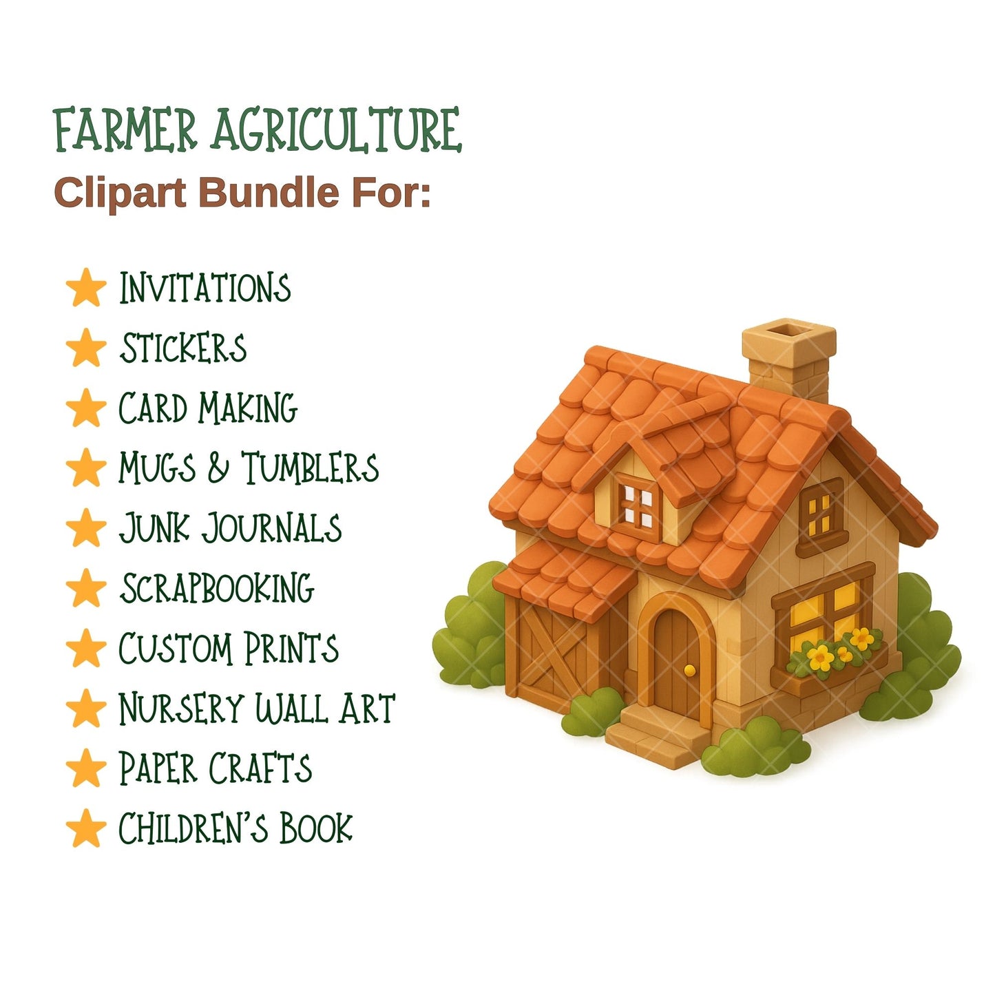 Farmer Agriculture PNG Clipart Set, Farm Animals & Gardening Graphics, Kids Crafts Stickers, Planner Clipart, 49 PNG Files
