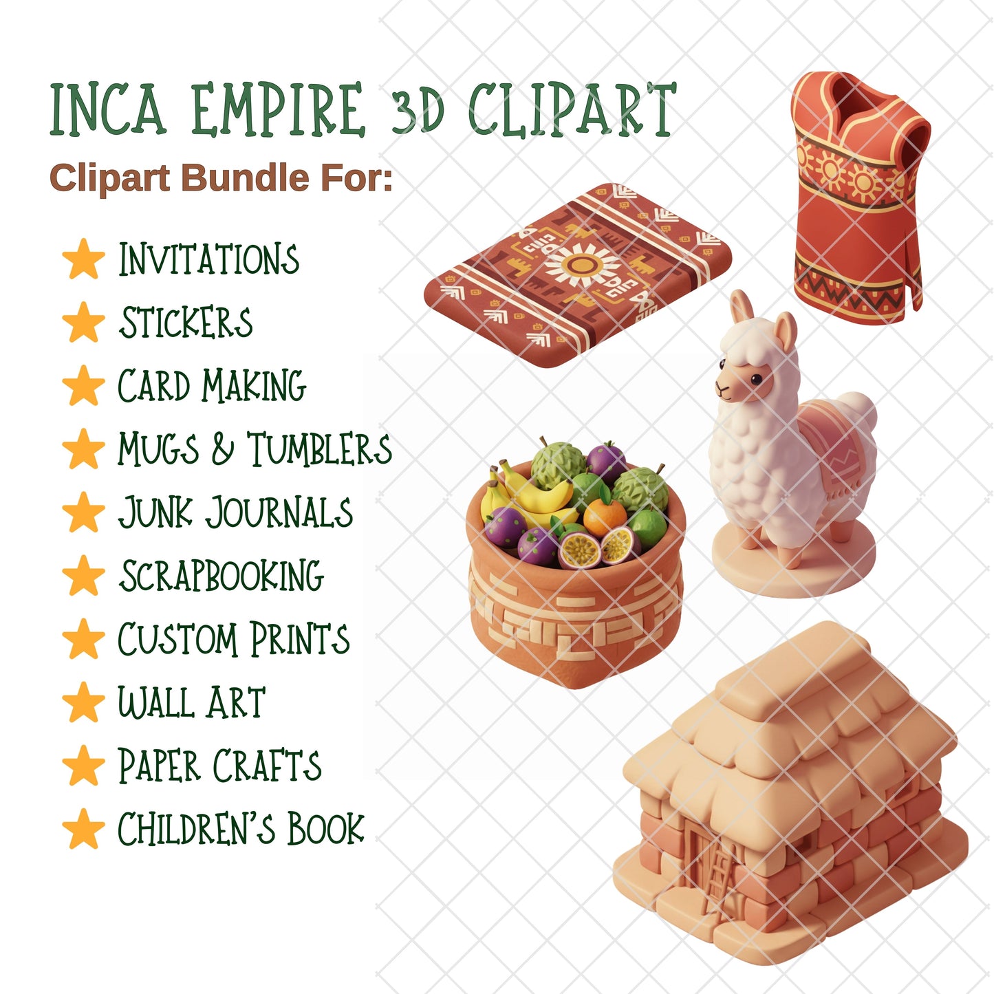 Inca Empire 3D Clipart PNG Bundle – 55 Ancient Civilization Graphics for History Classroom & Homeschool