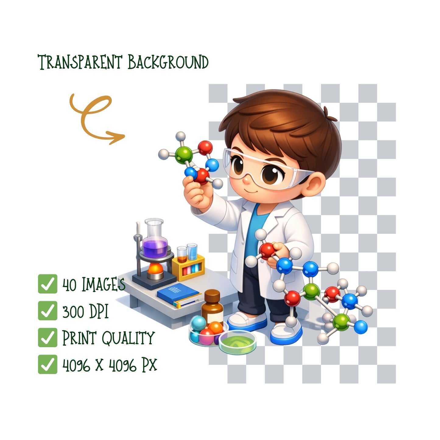 Chemist 3D PNG Clipart Set – Science Lab, Beakers & STEM Graphics (40 Files)