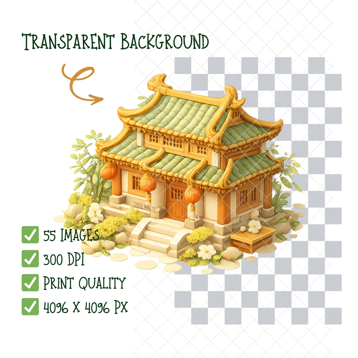 Ancient China Clipart Bundle – 3D Historical Chinese PNG, Classroom & History Graphics, Culture & Traditions Art, 55 PNG