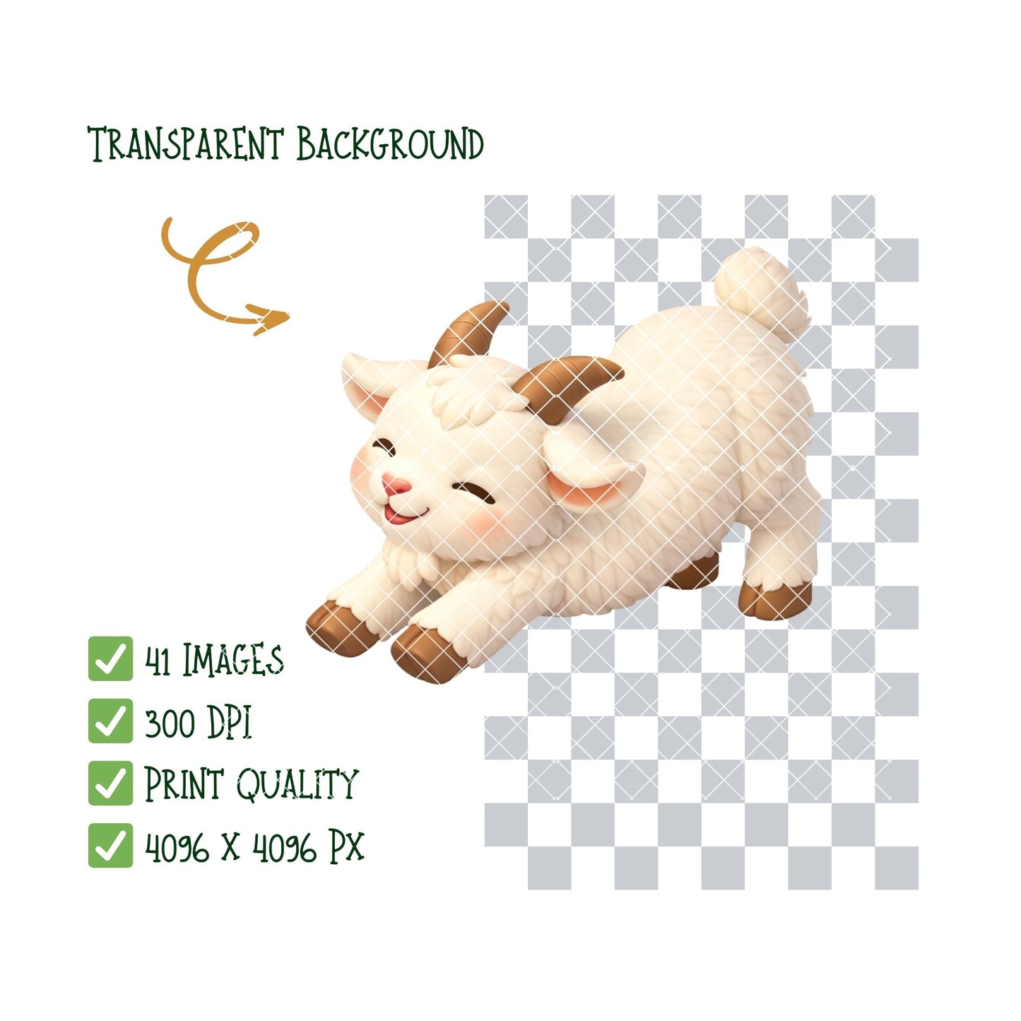 Goat 3D Clipart – 41 Baby Goat PNG Files – Cute Farm Animal Nursery Graphics for Sublimation & Kids Crafts