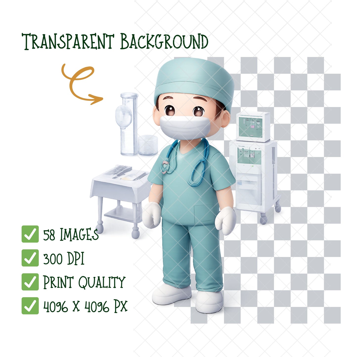 Surgeon 3D Clipart Bundle – Surgery Scenes, Medical Tools & Hospital PNG, Healthcare Education Graphics, Professional Cartoon Art, 58 PNG