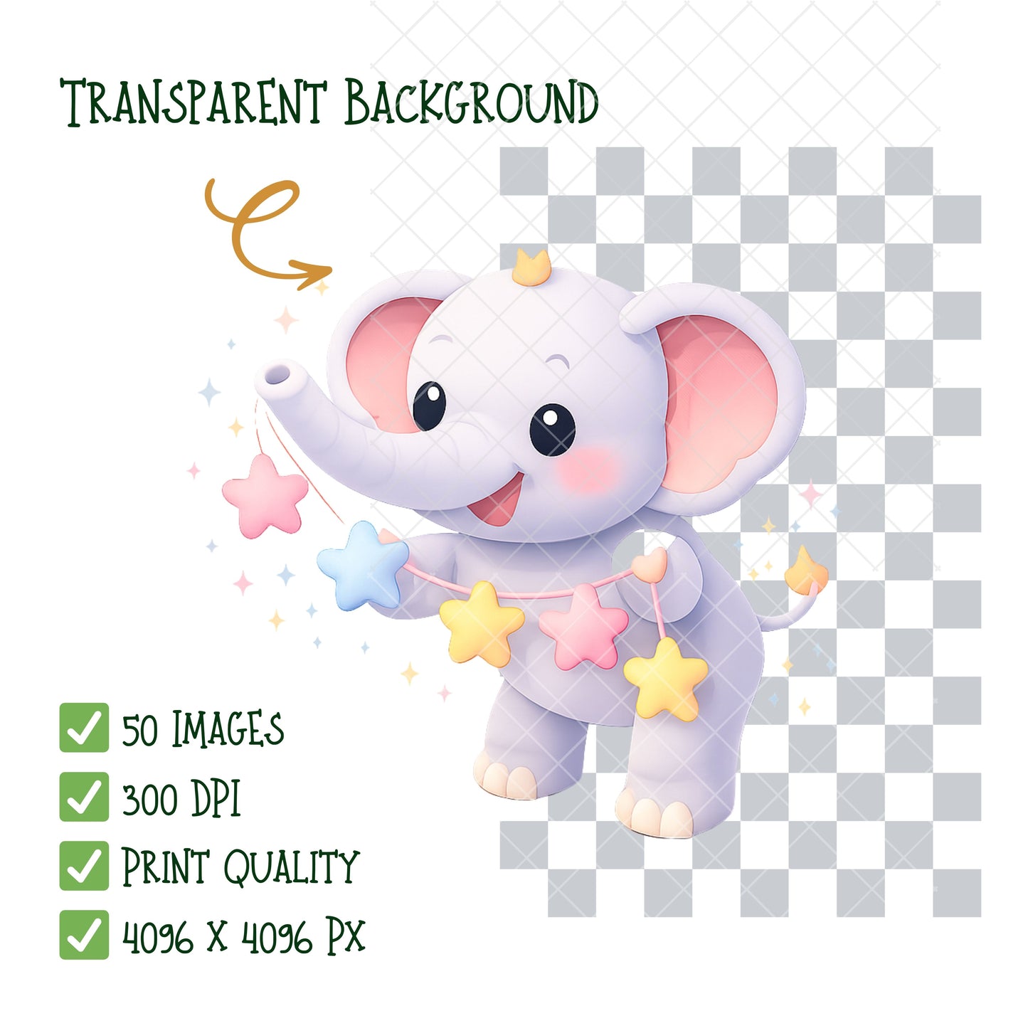 Cute Elephant Clipart PNG Bundle – 50 Baby Elephant 3D Isometric Graphics for Nursery Decor & Sublimation
